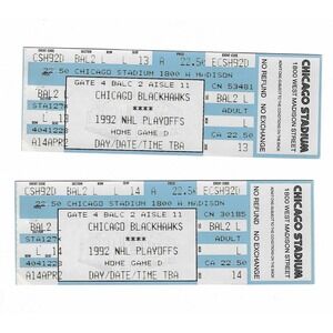 Chicago Blackhawks vs Detroit Red Wings unused Playoff Tickets from 5/6/1992